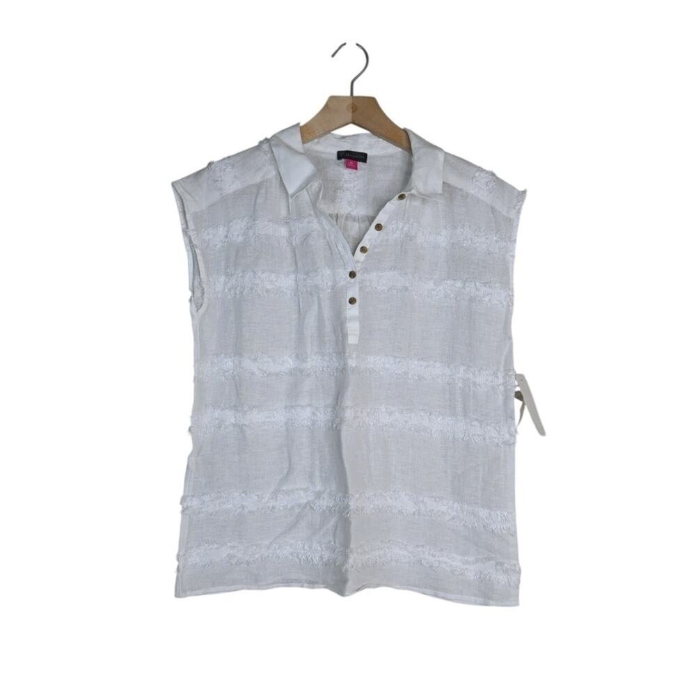 Vince Camuto Women's XS White Eyelash Fringe Linen Blend Blouse NEW